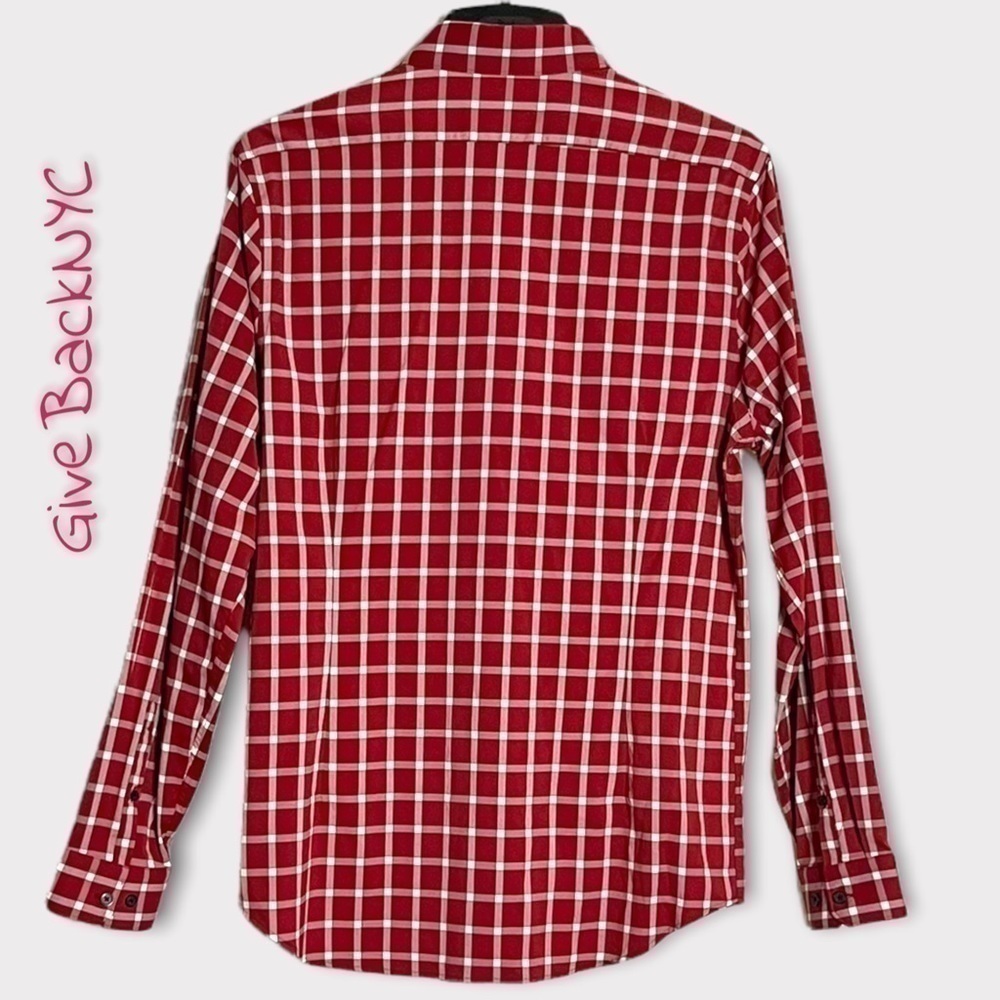 𝅺EXPRESS Fitted Button down Dress Shirt Plaid in Red and White Size L - Picture 2 of 4